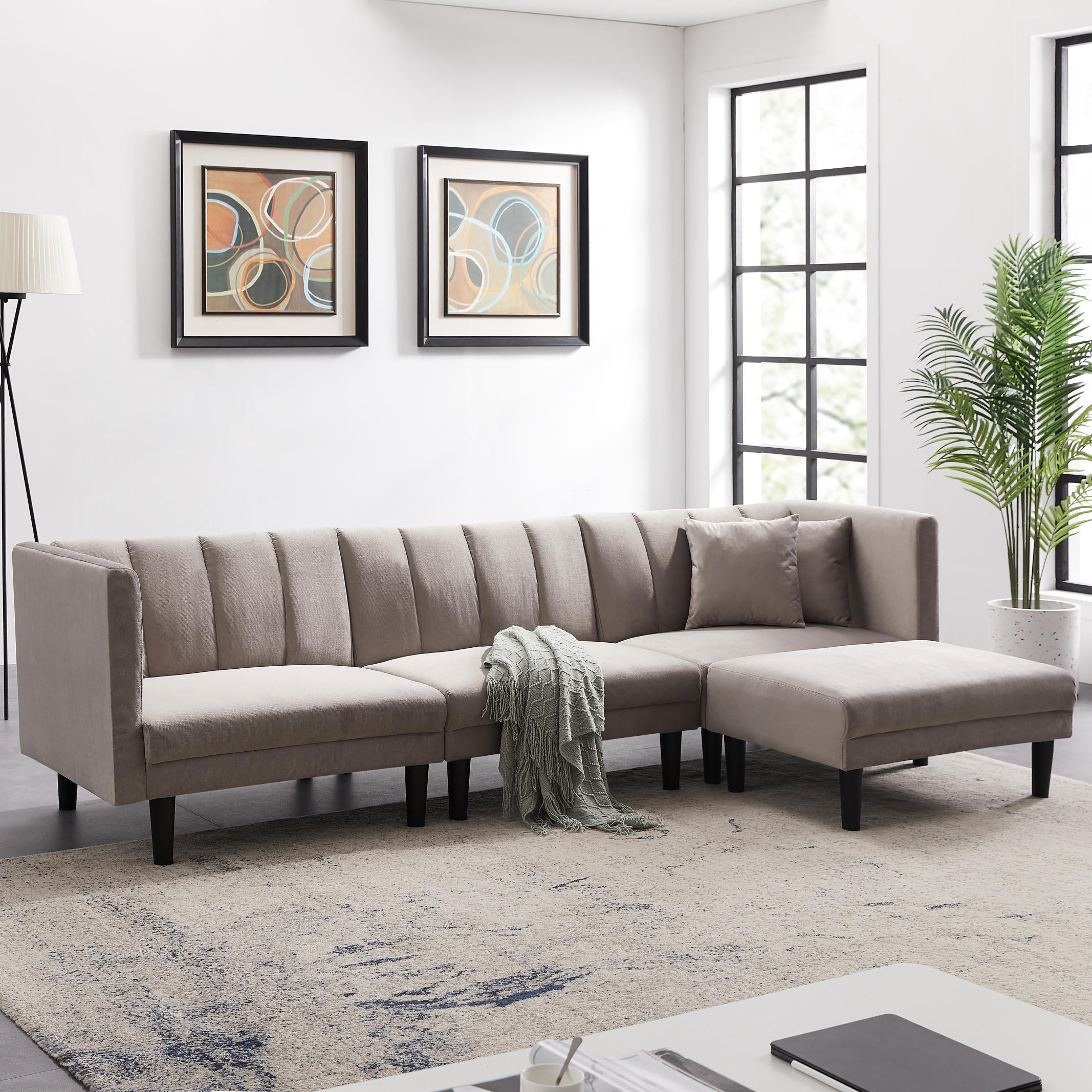REVERSIBLE SECTIONAL SOFA SLEEPER WITH 2 PILLOWS LIGHT GREY VELVET(W223S00364) - Atlantic Fine Furniture Inc