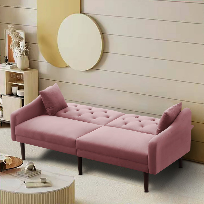 FUTON SOFA SLEEPER PINK VELVET WITH 2 PILLOWS ***Not available for sale on Walmart***