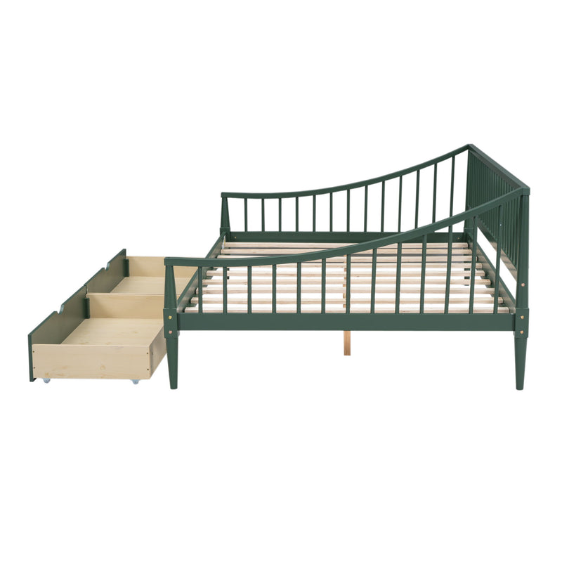 Full Size Daybed With Two Storage Drawers And Support Legs, Green