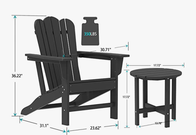 Combo for Family: 2 Plastic Adirondack Chairs & an Outdoor Side Table.  Outdoor Adirondack Chair Patio Lounge Chairs Classic Design (Black) - Atlantic Fine Furniture Inc