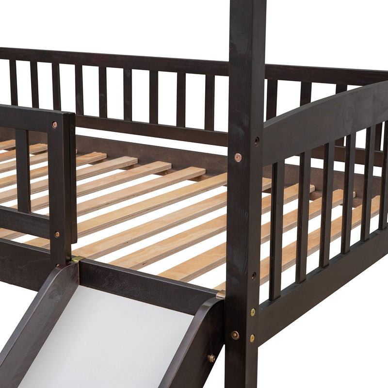 Twin Loft Bed With Slide, House Bed With Slide, Espresso