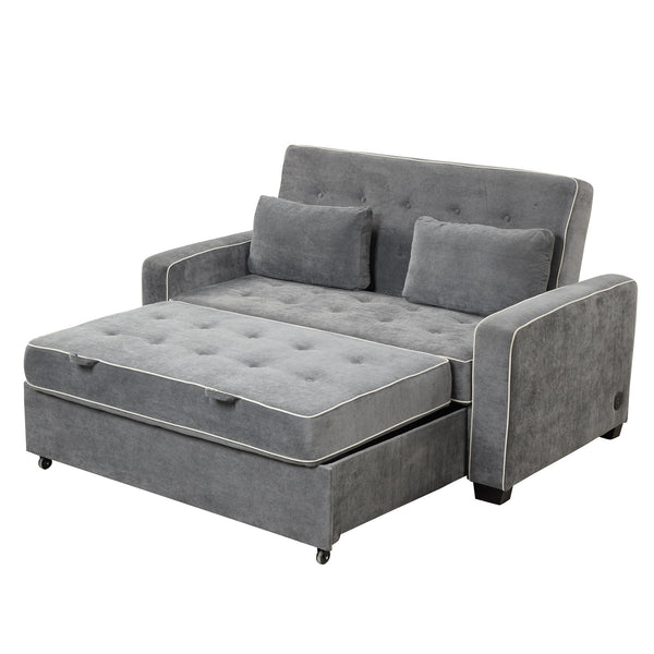 Orisfur. Linen Upholstered Sleeper Bed , Pull Out Sofa Bed Couch attached two throw pillows,Dual USB Charging Port and Adjustable Backrest for Living Room Space - Atlantic Fine Furniture Inc
