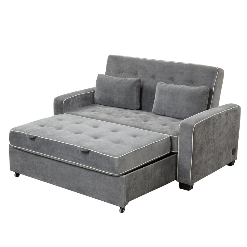 Orisfur. Linen Upholstered Sleeper Bed , Pull Out Sofa Bed Couch attached two throw pillows,Dual USB Charging Port and Adjustable Backrest for Living Room Space - Atlantic Fine Furniture Inc