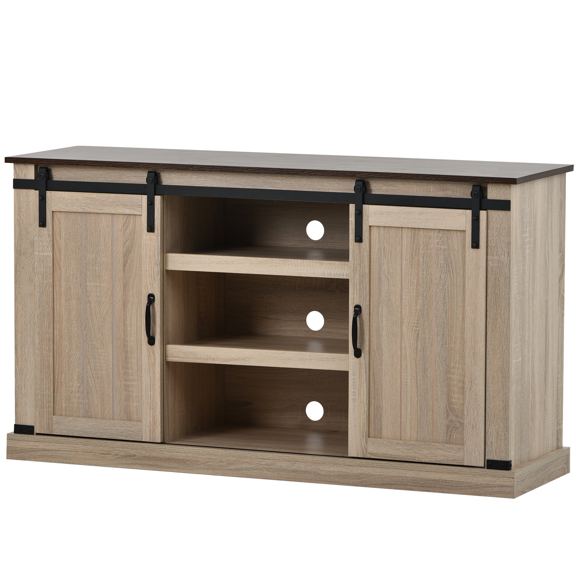 U-Can TV Stand with 2 Adjustable Panels Open Style Cabinet, Sideboard for Living room, Walnut - Atlantic Fine Furniture Inc