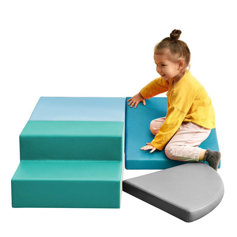 Soft Climb And Crawl Foam Play Set, Safe Soft Foam Nugget Block For Infants, Preschools, Toddlers, Kids Crawling And Climbing Indoor Active Play Structure - Cyan