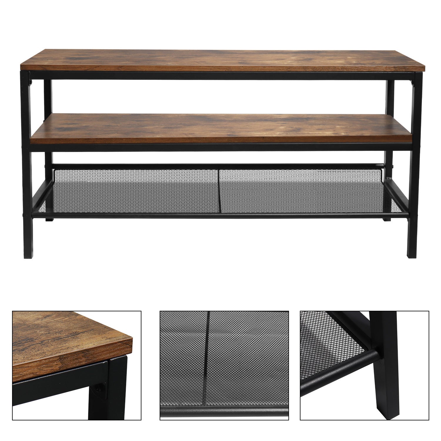 Wooden TV cabinet console, TV media cabinet/three-tier industrial storage cabinet with lockers - Atlantic Fine Furniture Inc