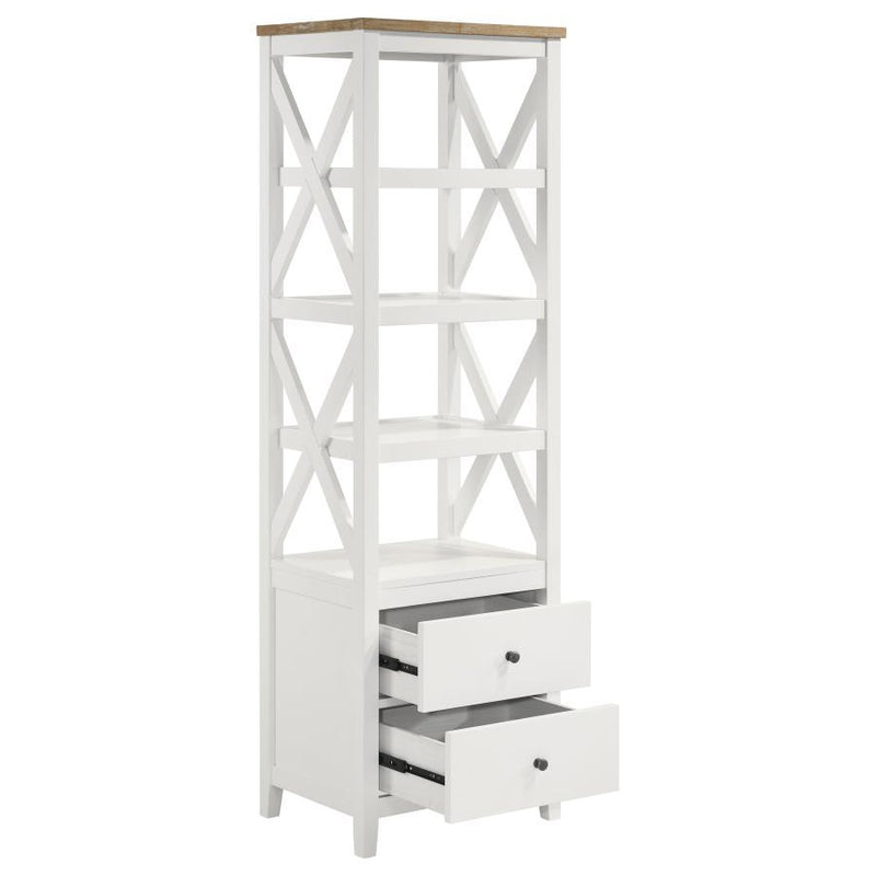 Angela - 4-Shelf Wooden Media Tower With Drawers - Brown and White
