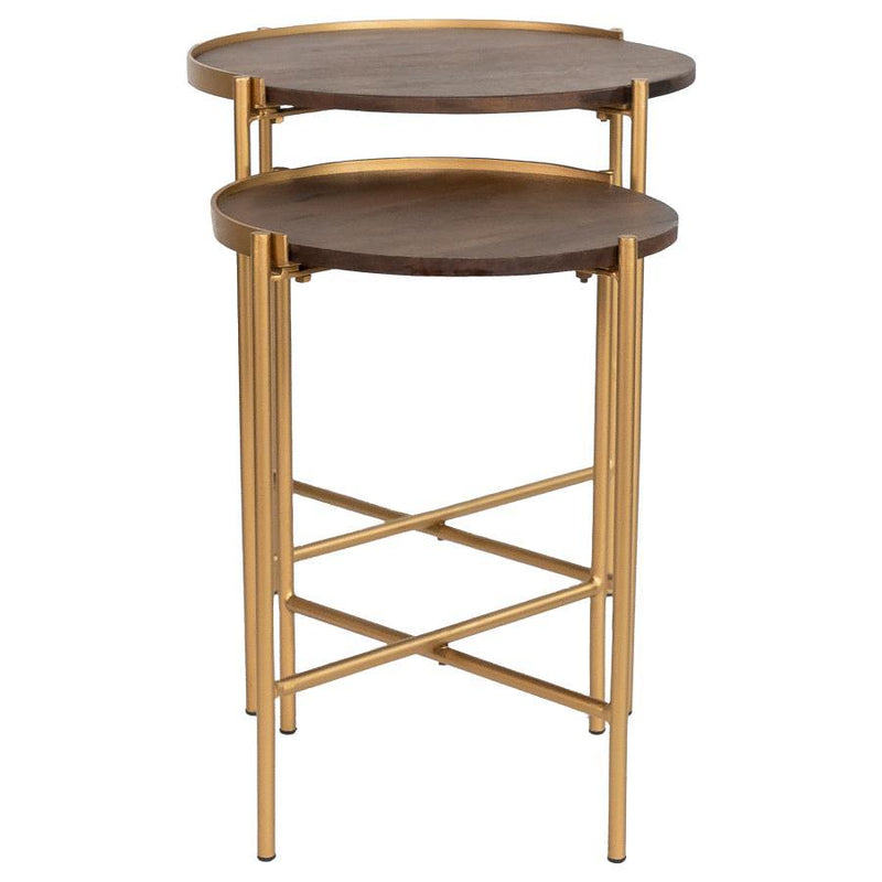 Malka - 2-Piece Round Nesting Table - Dark Brown and Gold