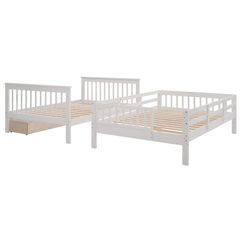 Stairway Full Over Full Bunk Bed With Drawer, Storage And Guard Rail For Bedroom, White
