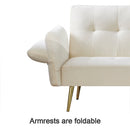 Winforce factory directly supply 280g Italian velvet folding sofa bed, foldable armrests with magazine bags futon, 78inch sleeper sofa, beige velvet - Atlantic Fine Furniture Inc