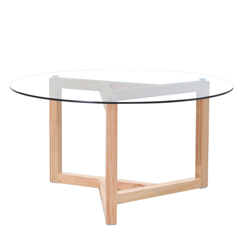 On-Trend Round Glass Coffee Table Modern Cocktail Table Easy Assembly With Tempered Glass Top & Sturdy Wood Base, Natural