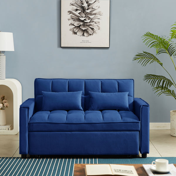 Modern Velvet Convertible Loveseat Sleeper Sofa Couch with Adjustable Backrest, 2 Seater Sofa With Pull-Out Bed with 2 Lumbar Pillows For Small Living Room & Apartment - Atlantic Fine Furniture Inc