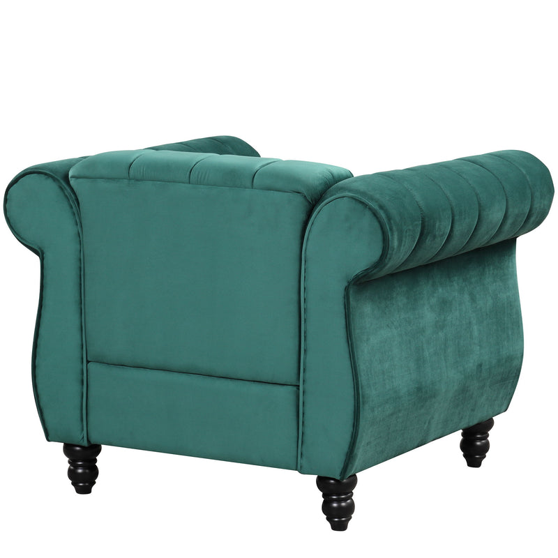 39" Modern Sofa Dutch Fluff Upholstered Sofa With Solid Wood Legs, Buttoned Tufted Backrest, Green