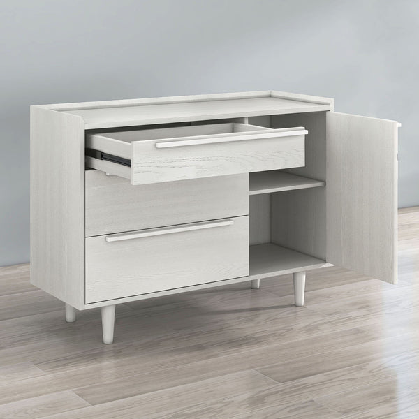 Modern Wood Grain Sideboard With 3 Drawers Storage Cabinet Entryway Floor Cabinet Sideboard Dresser With Solid Wood Legs For Bedroom And Living Room, Grain White