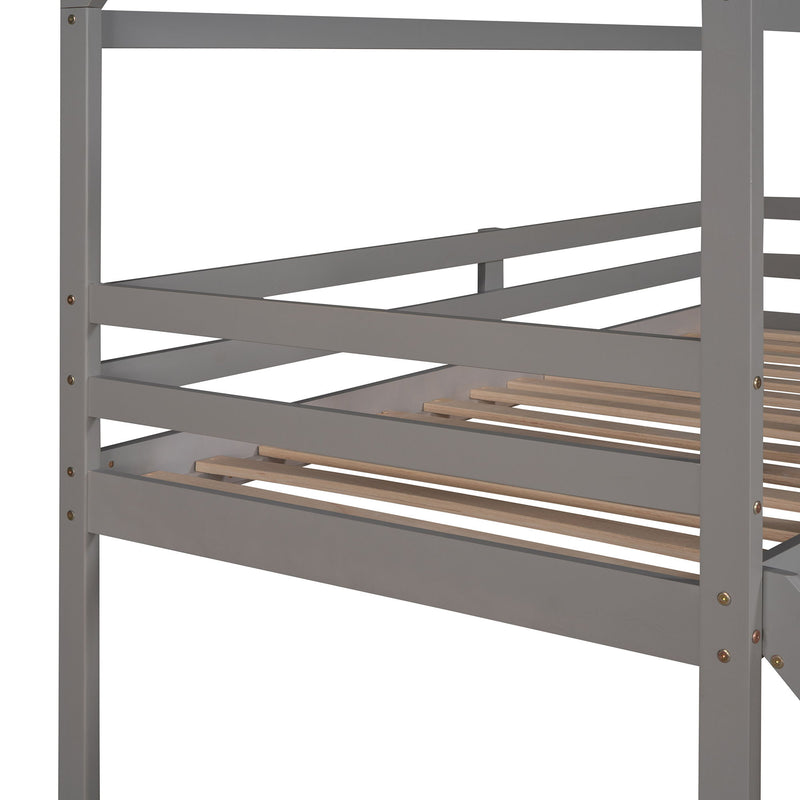 Twin Loft Bed With Slide, House Bed With Slide - Gray