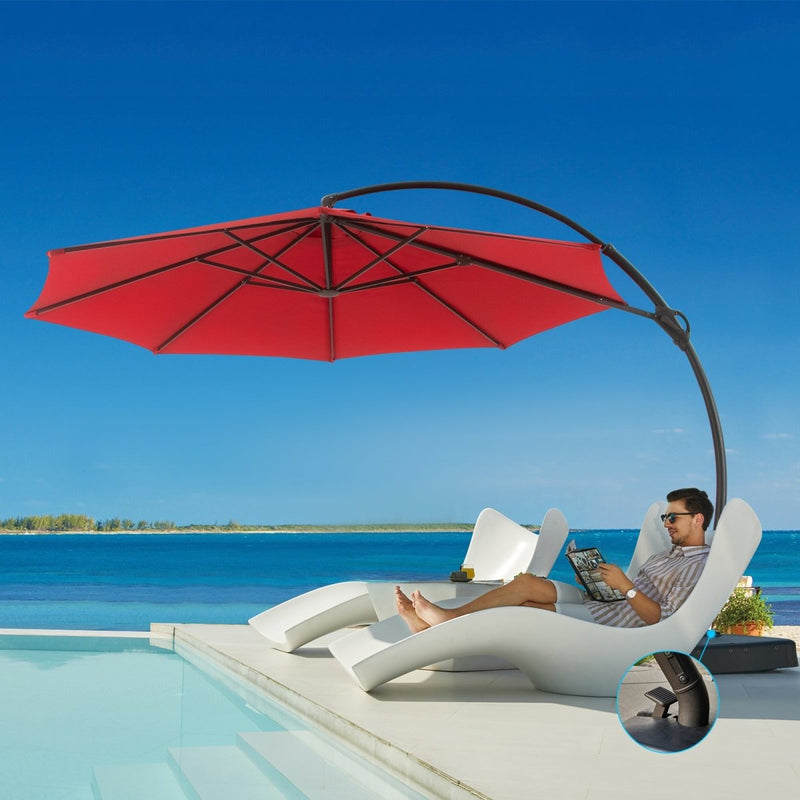 LAUSAINT HOME 10FT Deluxe Patio Umbrella with Base,Outdoor Large Hanging Cantilever Curvy Umbrella with 360° Rotation for Pool,Garden,Deck, Lawn(10FT-RED) - Atlantic Fine Furniture Inc