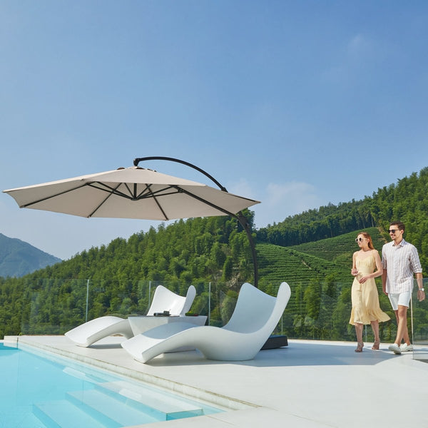 LAUSAINT HOME 11FT Deluxe Patio Umbrella with Base Included,Outdoor Large Hanging Cantilever Curvy Umbrella with 360° Rotation for Pool,Garden,Deck,Lawn (11FT-CHAMPAGNE) - Atlantic Fine Furniture Inc