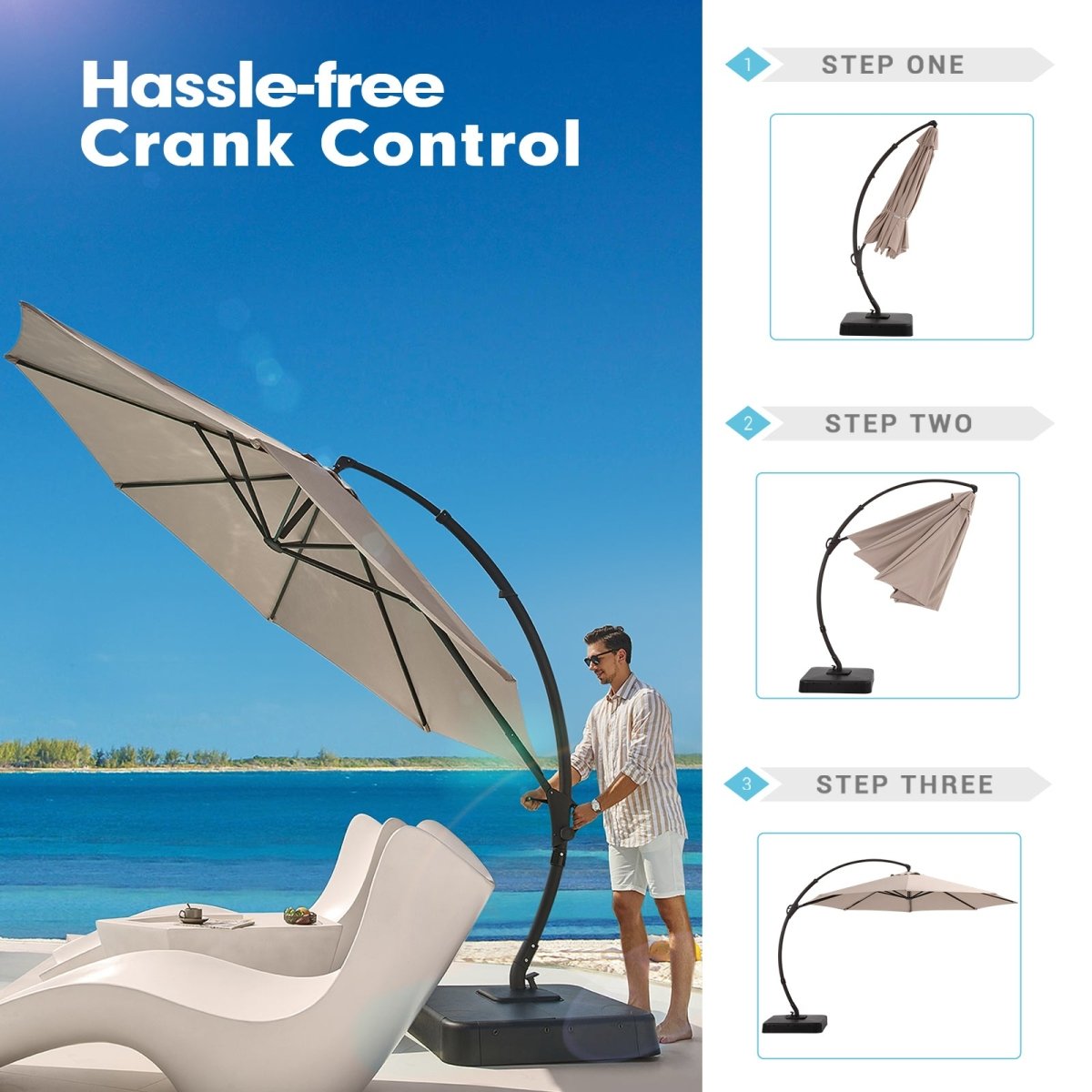 LAUSAINT HOME 11FT Deluxe Patio Umbrella with Base Included,Outdoor Large Hanging Cantilever Curvy Umbrella with 360° Rotation for Pool,Garden,Deck,Lawn (11FT-CHAMPAGNE) - Atlantic Fine Furniture Inc