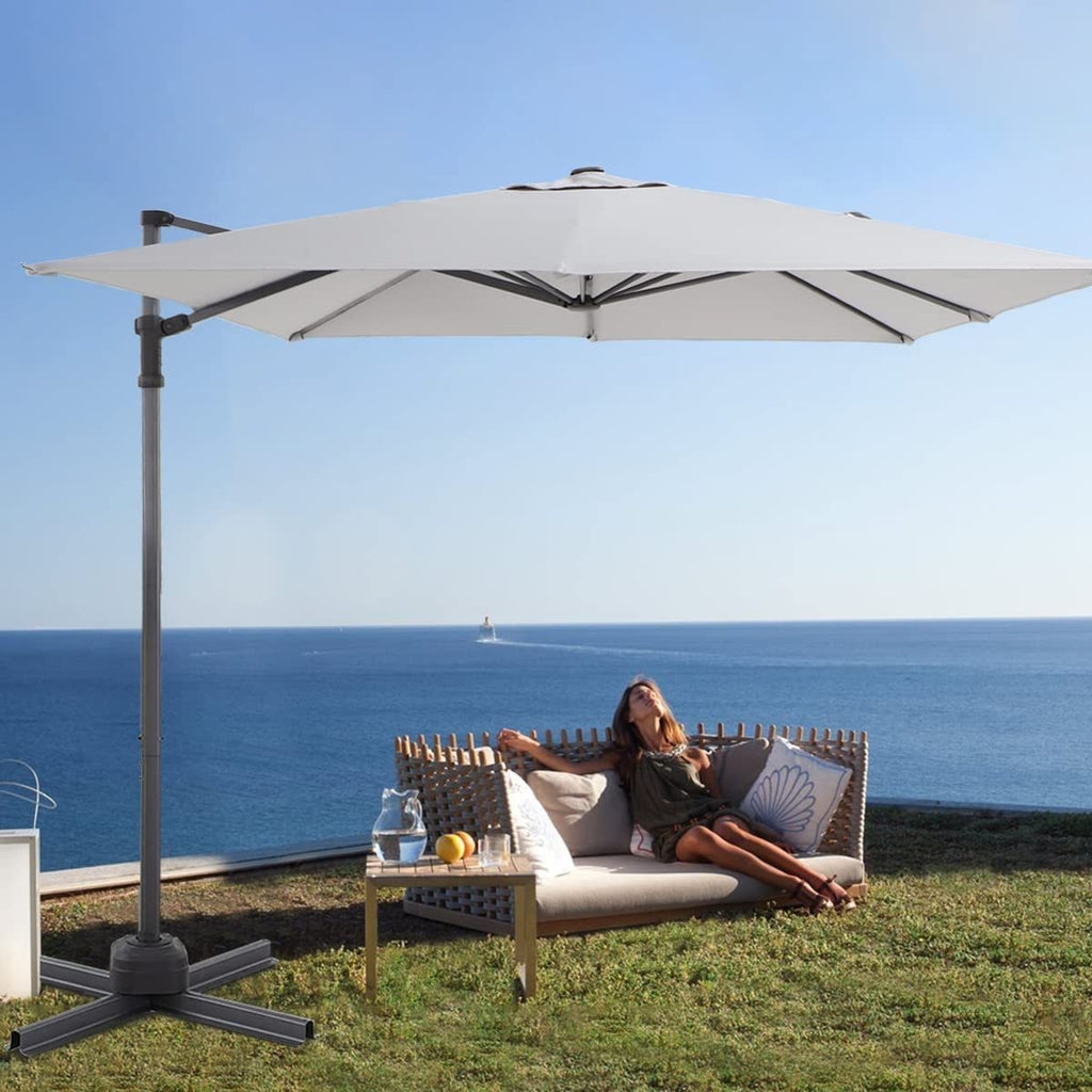 8 foot patio umbrella cantilever with lights LAUSAINT HOME 8 Ft Patio Umbrella,Outdoor Cantilever Offset Umbrella with Crank & Cross Base & 360-Degree Rotation Device,Square 95% UV Protection Sun