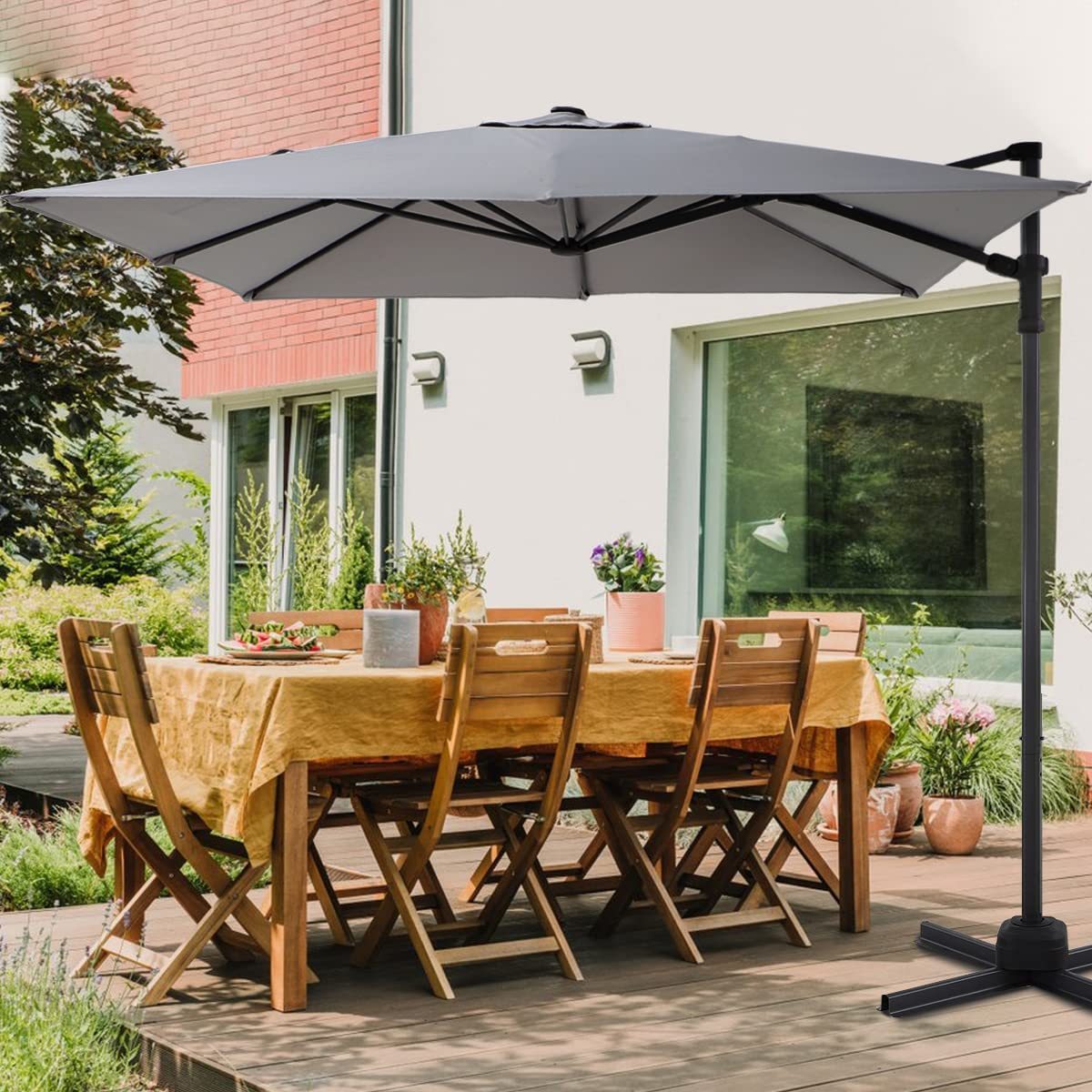 LAUSAINT HOME 8 Ft Patio Umbrella,Outdoor Cantilever Offset Umbrella with Crank & Cross Base & 360-Degree Rotation Device,Square 95% UV Protection Sun Umbrella for Backyard Poolside Garden Deck (Dark - Atlantic Fine Furniture Inc