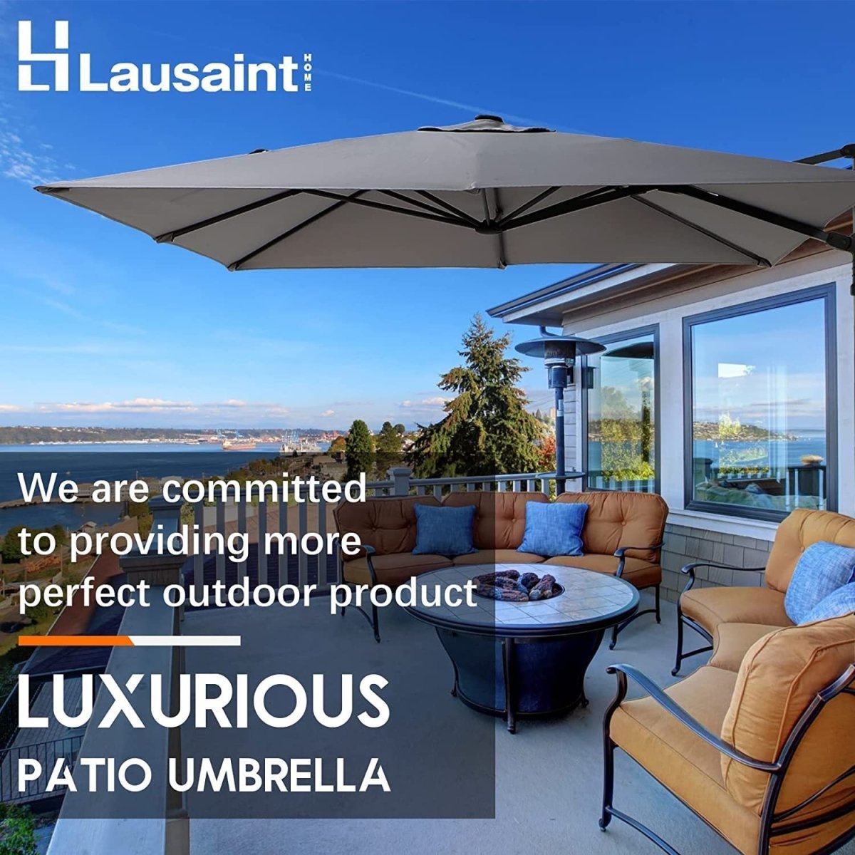 LAUSAINT HOME 8 Ft Patio Umbrella,Outdoor Cantilever Offset Umbrella with Crank & Cross Base & 360-Degree Rotation Device,Square 95% UV Protection Sun Umbrella for Backyard Poolside Garden Deck (Dark - Atlantic Fine Furniture Inc