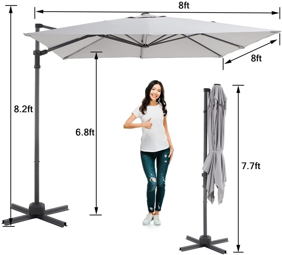 LAUSAINT HOME 8 Ft Patio Umbrella,Outdoor Cantilever Offset Umbrella with Crank & Cross Base & 360-Degree Rotation Device,Square 95% UV Protection Sun Umbrella for Backyard Poolside Garden Deck (Light - Atlantic Fine Furniture Inc