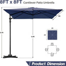 Lausaint Home 8Ft Cantilever Patio Umbrella Square Deluxe Offset Umbrella 360°Rotation Heavy Duty Patio Hanging Umbrella for Market Garden Deck Pool Backyard Patio - Atlantic Fine Furniture Inc