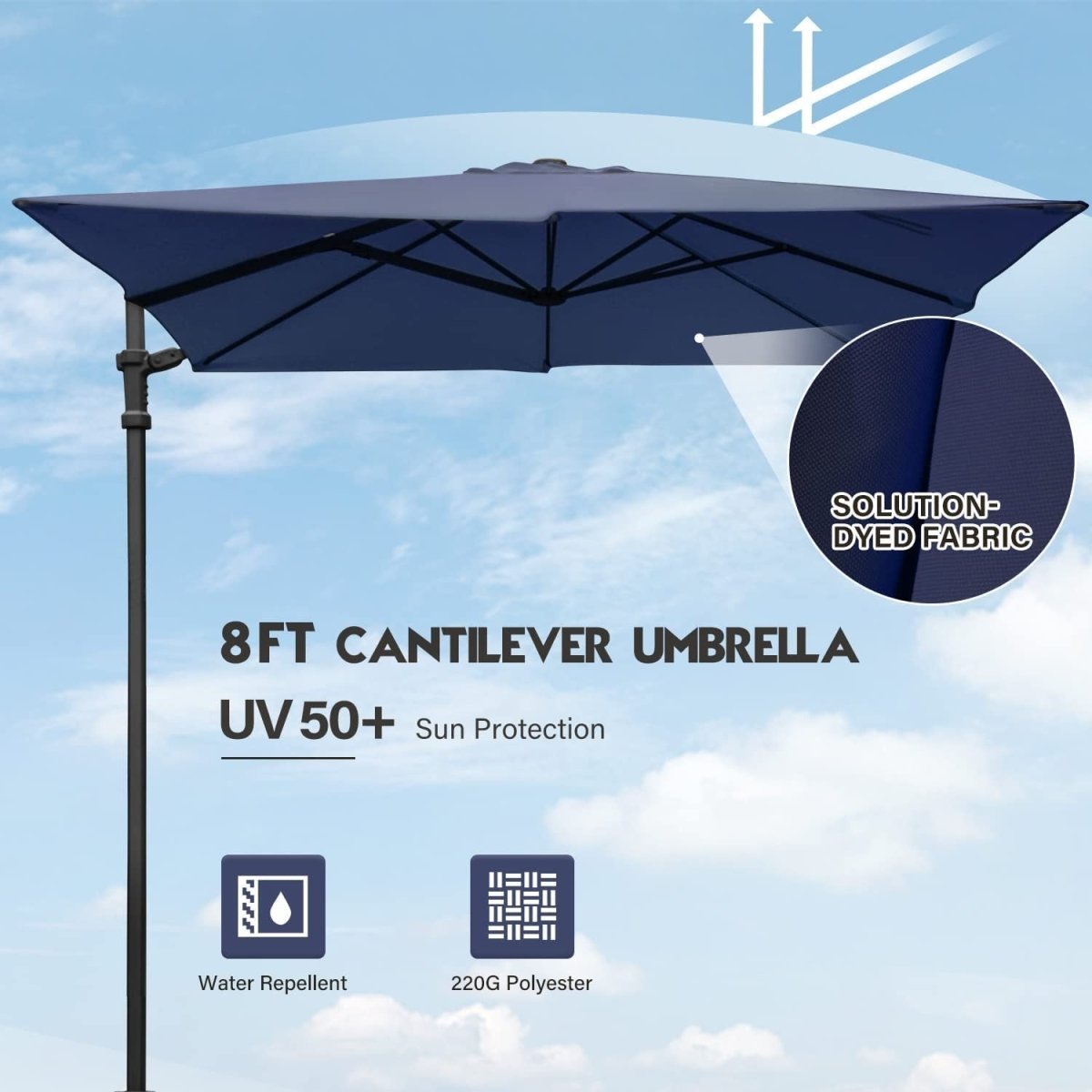 Lausaint Home 8Ft Cantilever Patio Umbrella Square Deluxe Offset Umbrella 360°Rotation Heavy Duty Patio Hanging Umbrella for Market Garden Deck Pool Backyard Patio - Atlantic Fine Furniture Inc