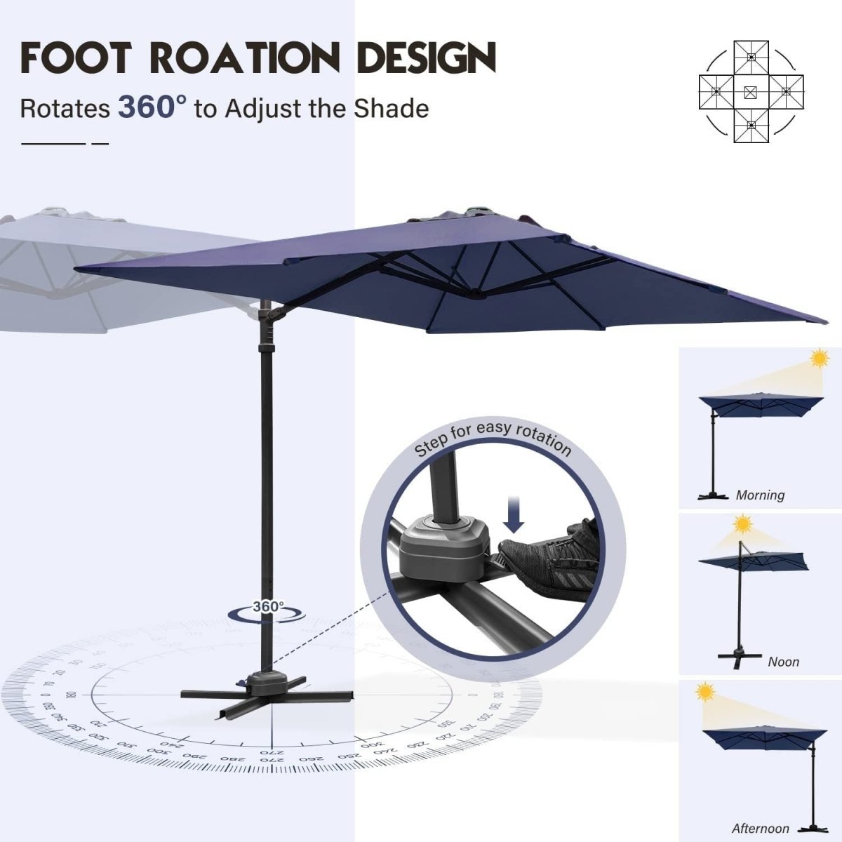 Lausaint Home 8Ft Cantilever Patio Umbrella Square Deluxe Offset Umbrella 360°Rotation Heavy Duty Patio Hanging Umbrella for Market Garden Deck Pool Backyard Patio - Atlantic Fine Furniture Inc