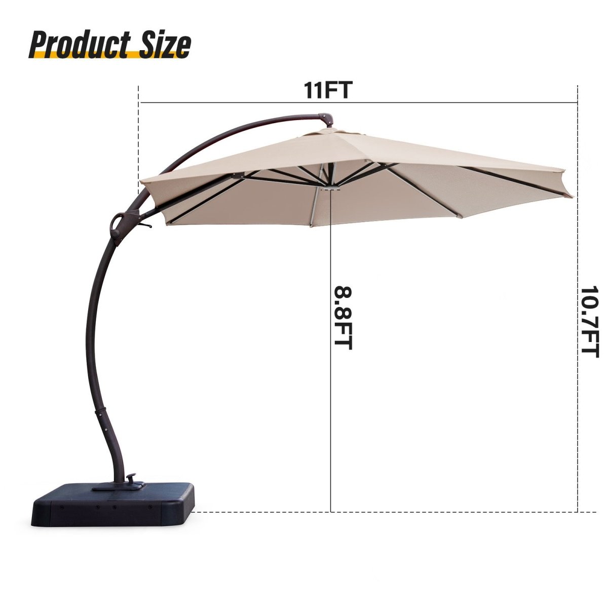 LAUSAINT HOME Outdoor Patio Umbrellas, 11FT Outdoor Umbrella with Base Included, Upgraded Curvy Aluminum Offset Cantilever Umbrella with 360°Rotation Deisgn for Garden Pool Backyard Market Deck - Atlantic Fine Furniture Inc