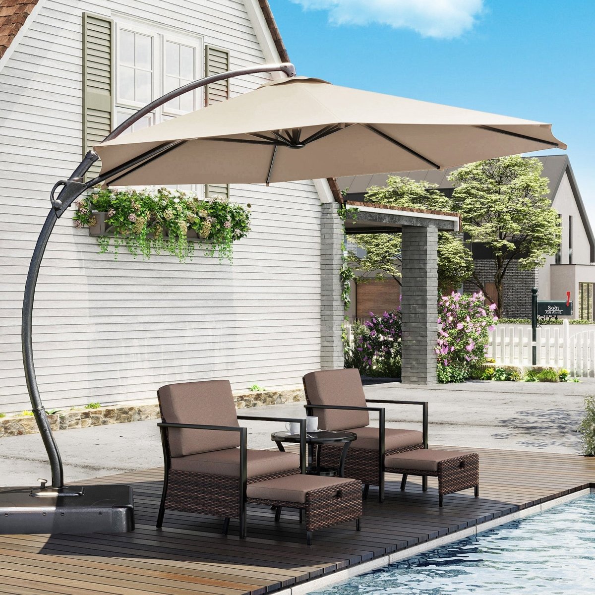 LAUSAINT HOME Outdoor Patio Umbrellas, 12FT Outdoor Umbrella with Base Included, Upgraded Curvy Aluminum Offset Cantilever Umbrella with 360°Rotation Deisgn for Garden Pool Backyard Market Deck - Atlantic Fine Furniture Inc