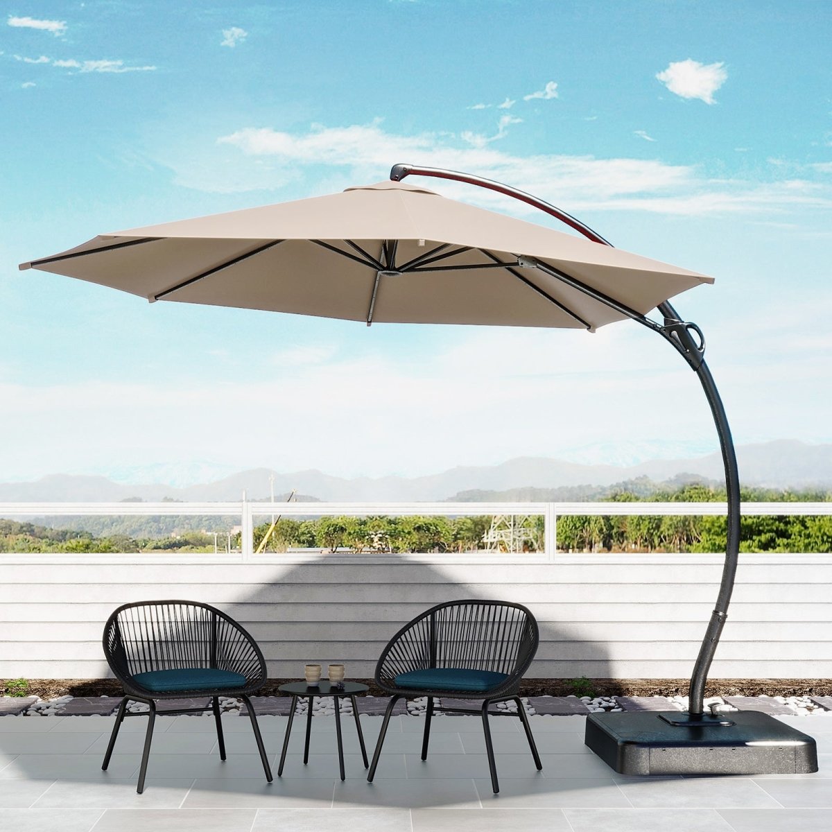 LAUSAINT HOME Outdoor Patio Umbrellas, 12FT Outdoor Umbrella with Base Included, Upgraded Curvy Aluminum Offset Cantilever Umbrella with 360°Rotation Deisgn for Garden Pool Backyard Market Deck - Atlantic Fine Furniture Inc