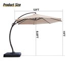 LAUSAINT HOME Outdoor Patio Umbrellas, 12FT Outdoor Umbrella with Base Included, Upgraded Curvy Aluminum Offset Cantilever Umbrella with 360°Rotation Deisgn for Garden Pool Backyard Market Deck - Atlantic Fine Furniture Inc