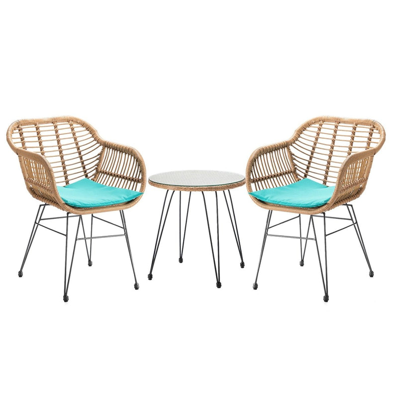 Liriope Outdoor Patio Bistro Set 3 Piece Rattan Seating Group with Cushions - Atlantic Fine Furniture Inc