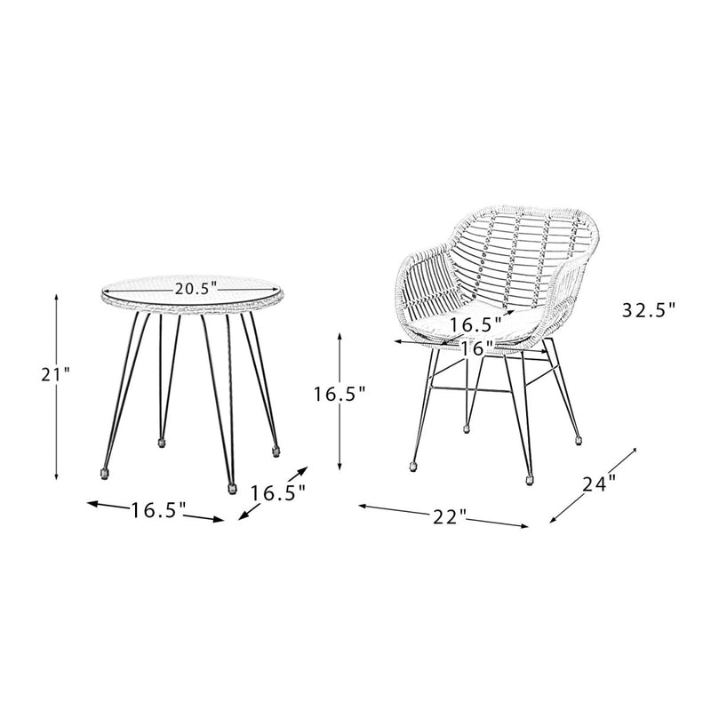 Liriope Outdoor Patio Bistro Set 3 Piece Rattan Seating Group with Cushions - Atlantic Fine Furniture Inc