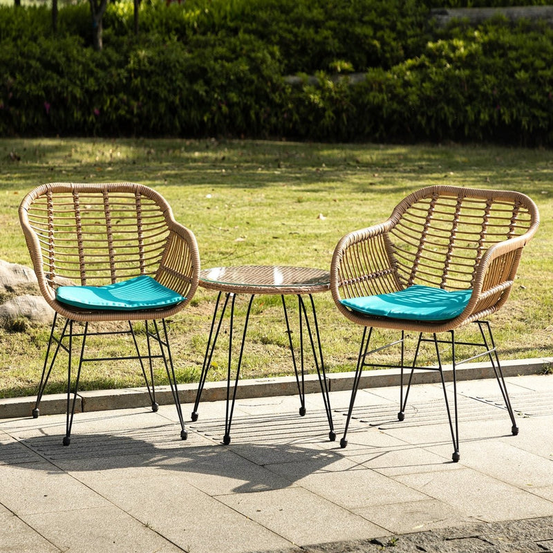 Liriope Outdoor Patio Bistro Set 3 Piece Rattan Seating Group with Cushions - Atlantic Fine Furniture Inc