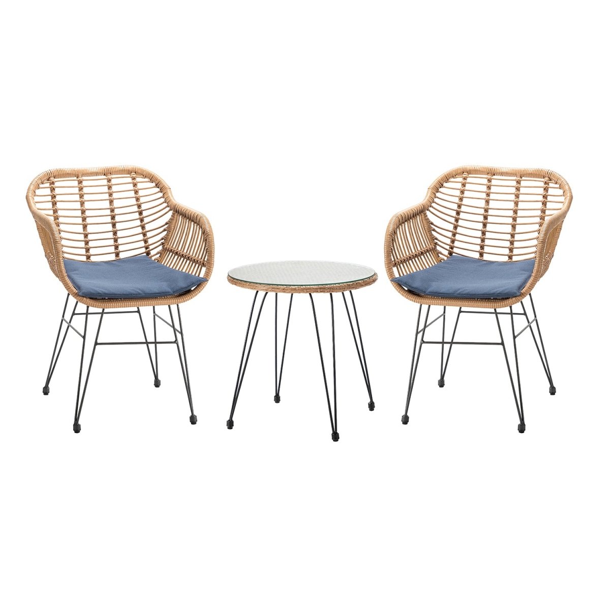 Liriope Outdoor Patio Bistro Set 3 Piece Rattan Seating Group with Cushions - Atlantic Fine Furniture Inc