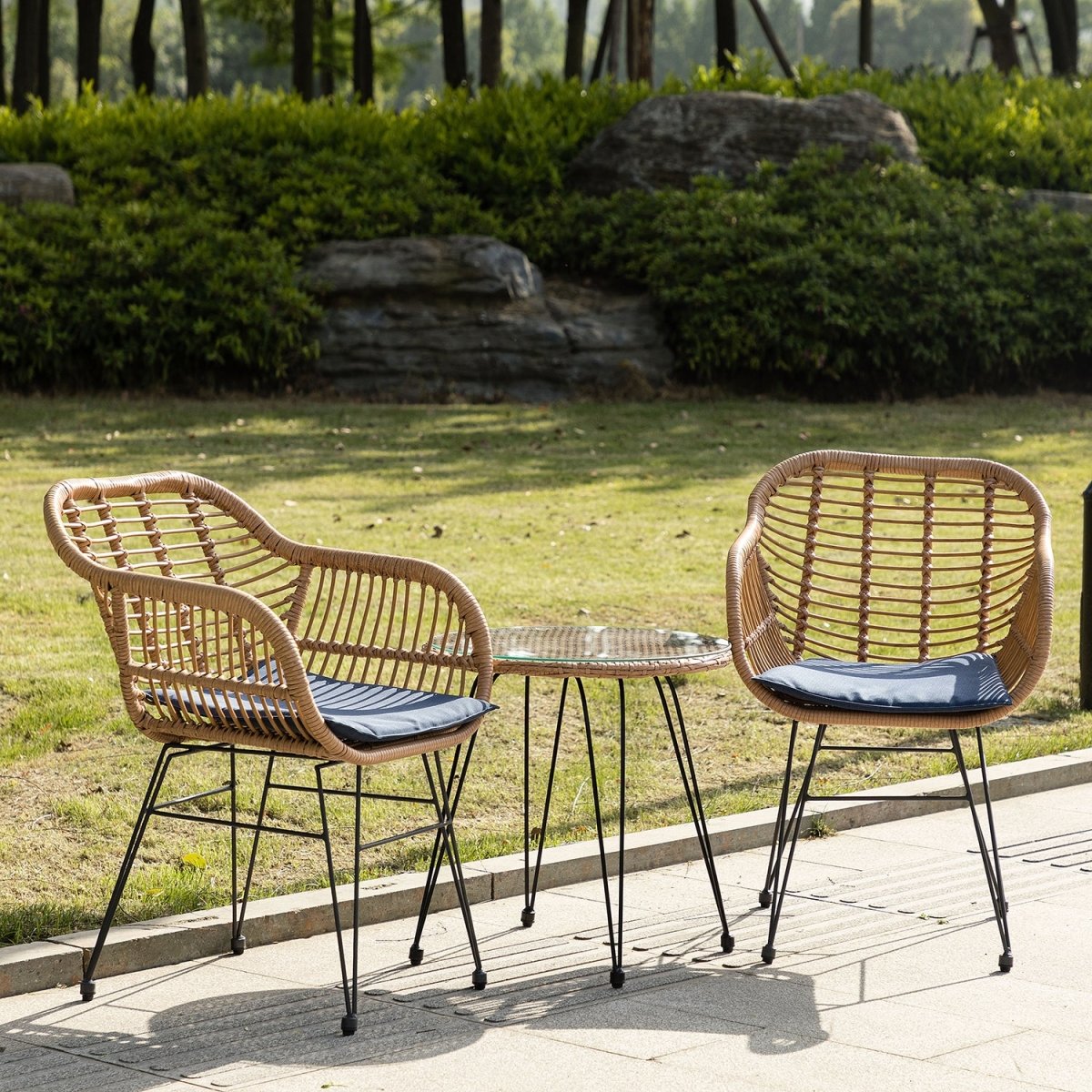Liriope Outdoor Patio Bistro Set 3 Piece Rattan Seating Group with Cushions - Atlantic Fine Furniture Inc