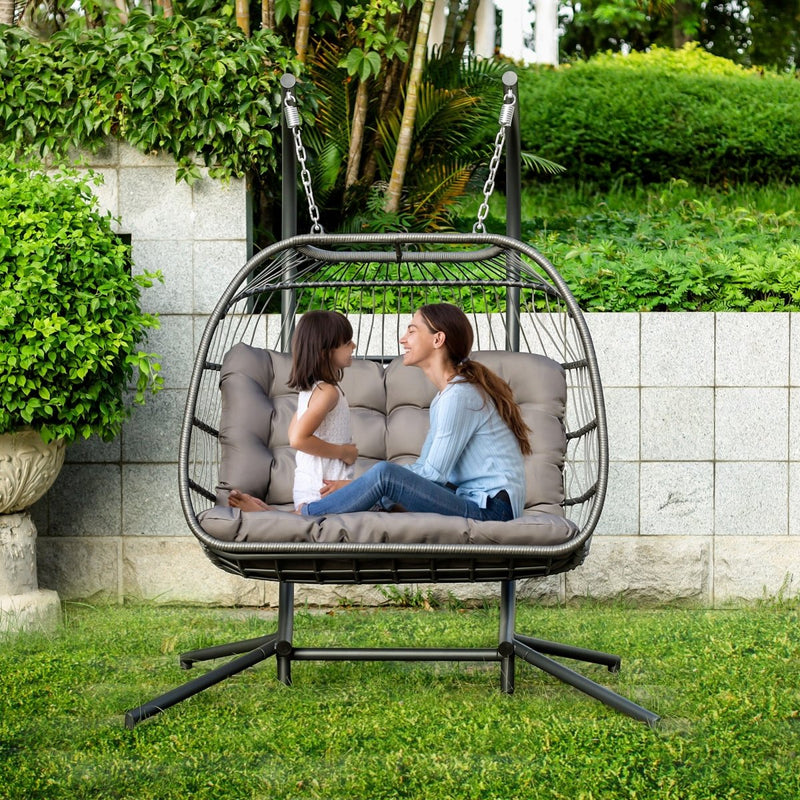 Luxury 2 Person X-Large Double Swing Chair Wicker Hanging Egg Chair - Atlantic Fine Furniture Inc