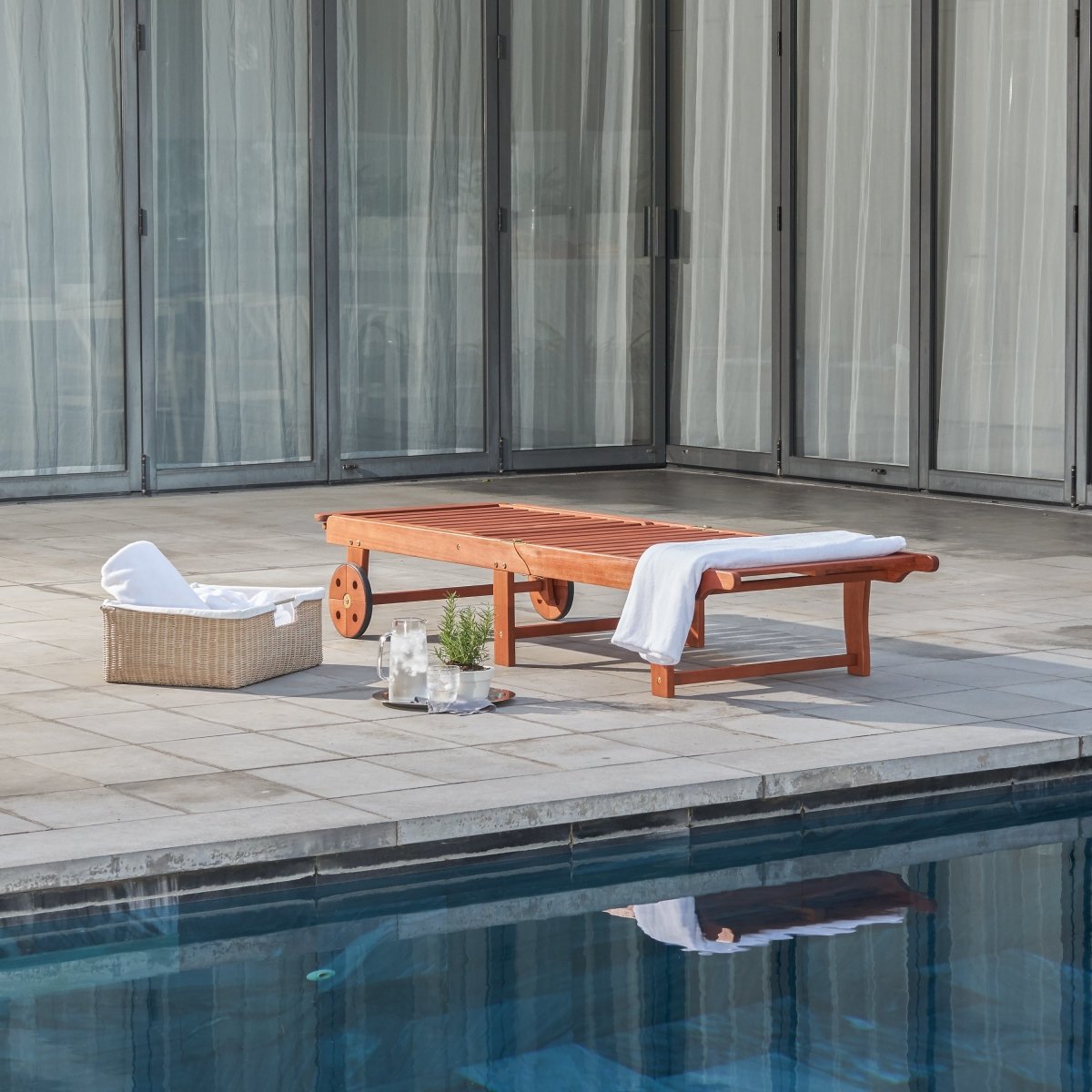 Malibu Outdoor Wood Folding Sunbathing Chaise Lounge - Atlantic Fine Furniture Inc