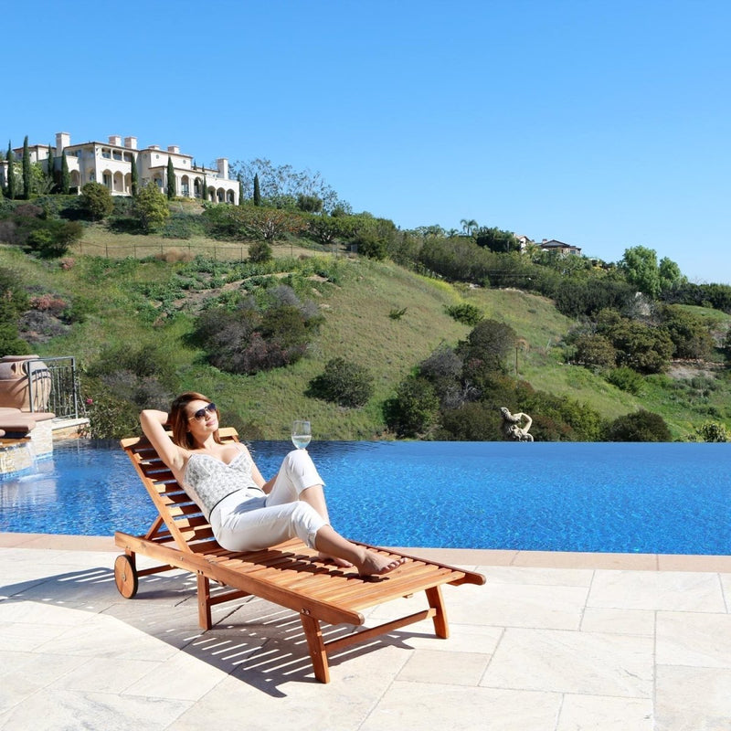 Malibu Outdoor Wood Folding Sunbathing Chaise Lounge - Atlantic Fine Furniture Inc