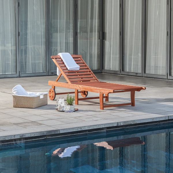 Malibu Outdoor Wood Folding Sunbathing Chaise Lounge - Atlantic Fine Furniture Inc