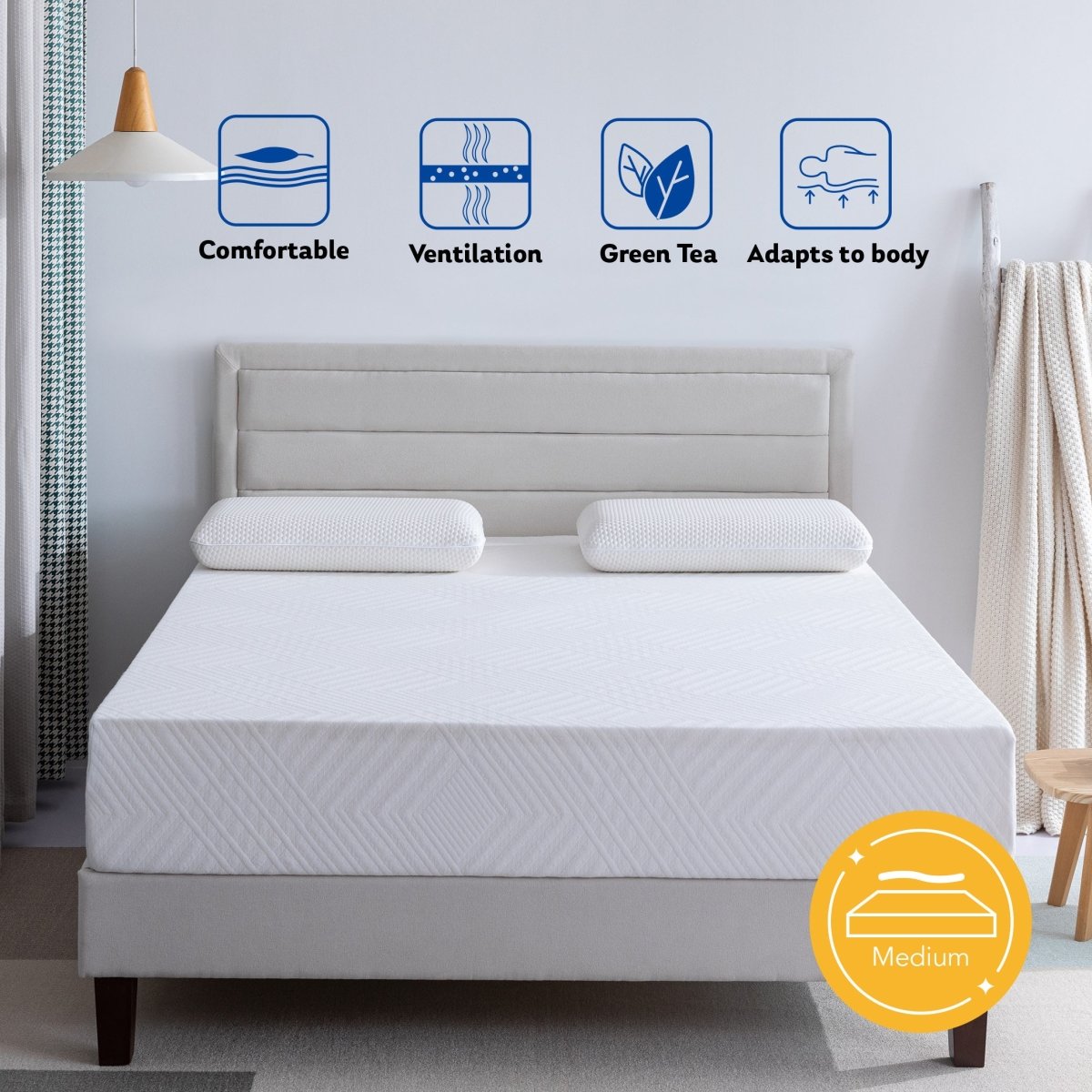 Memory Foam Queen Mattress, 10 inch Gel Memory Foam Mattress for a Cool Sleep, Bed in a Box, Green Tea Infused, CertiPUR-US Certified, Made in USA - Atlantic Fine Furniture Inc