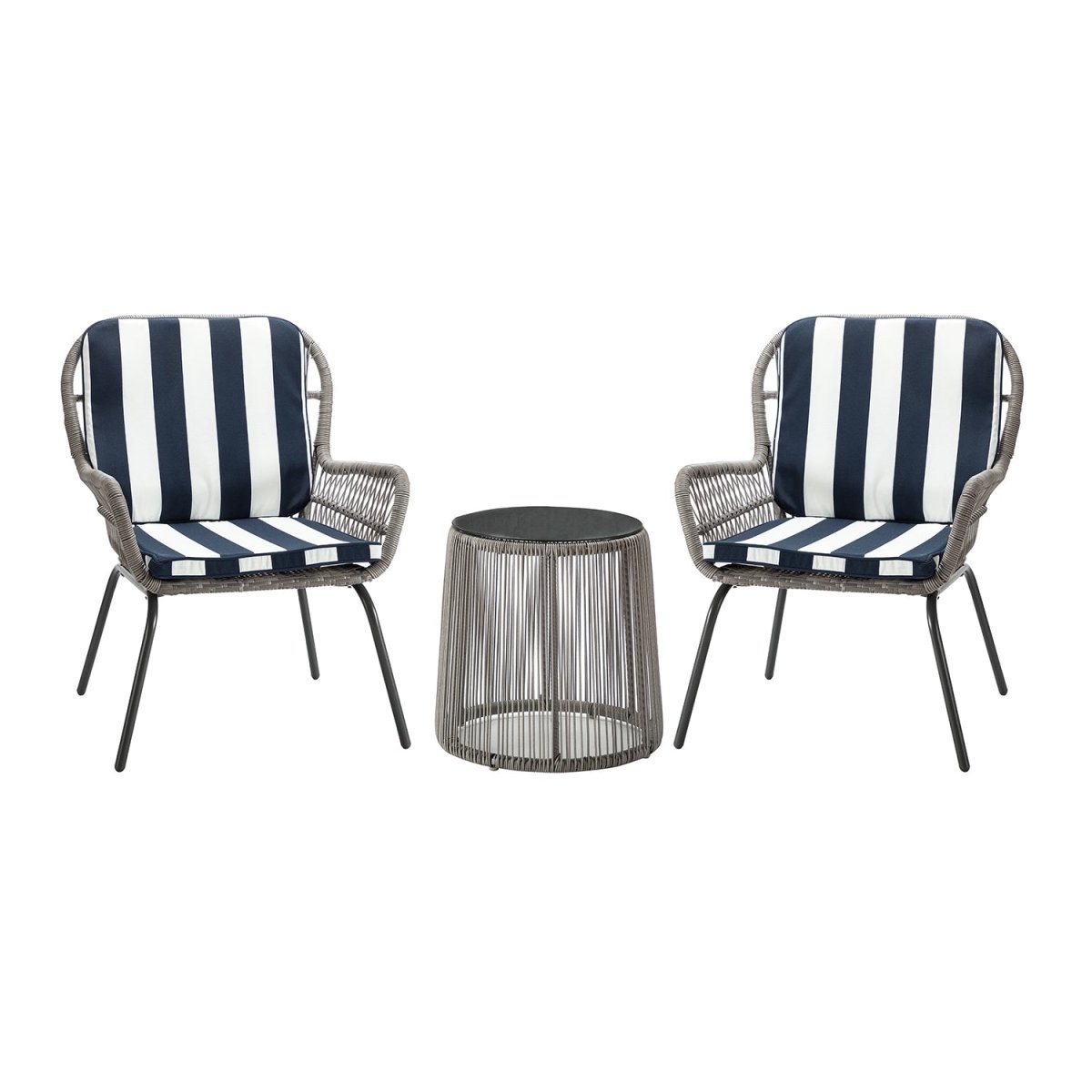 Messina Patio Bistro Set 3 Piece Outdoor Rattan Seating Group with Cushions - Atlantic Fine Furniture Inc